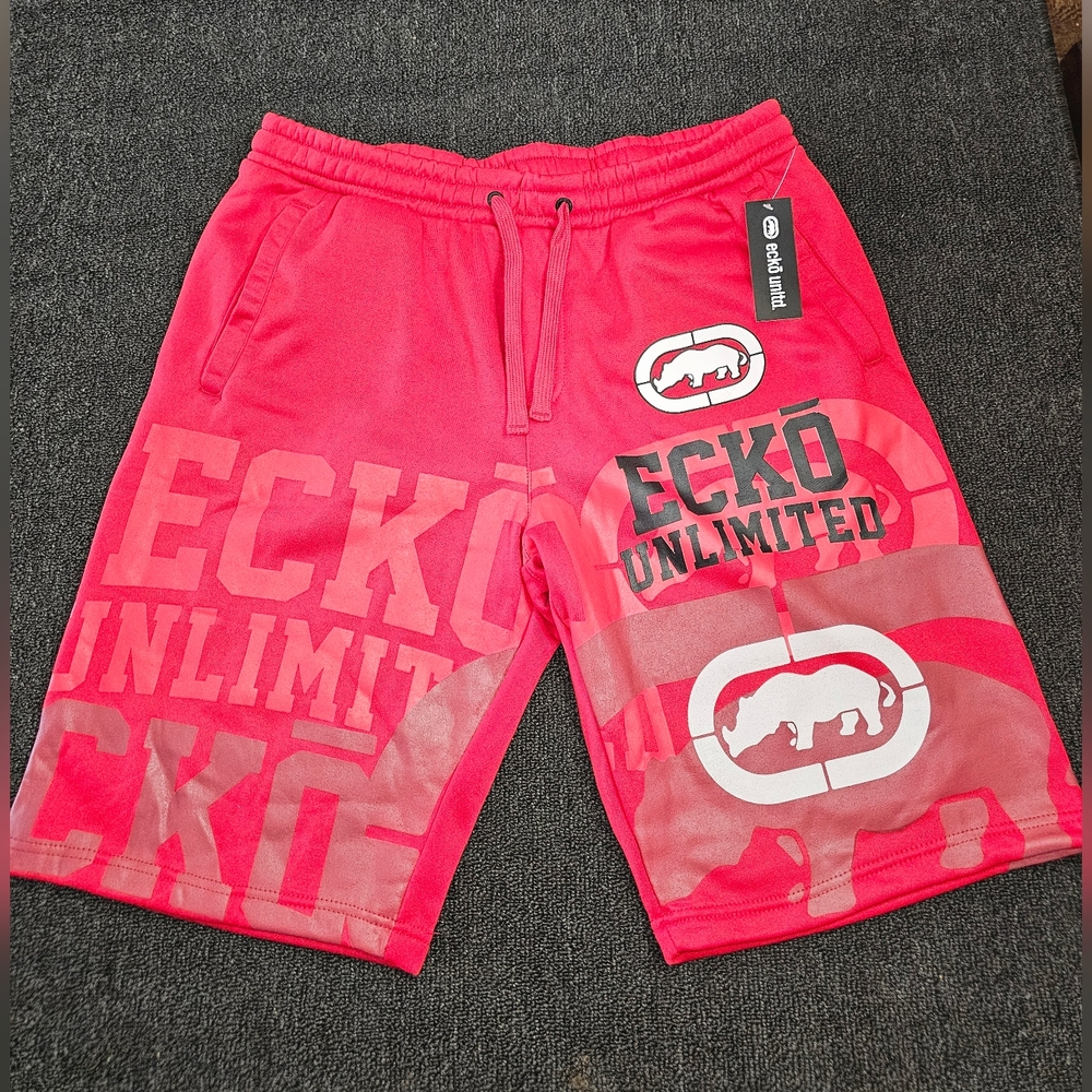 Ecko Unlimited Men’s Size XL Red 100% Polyester Graphic Logo Athletic Shorts